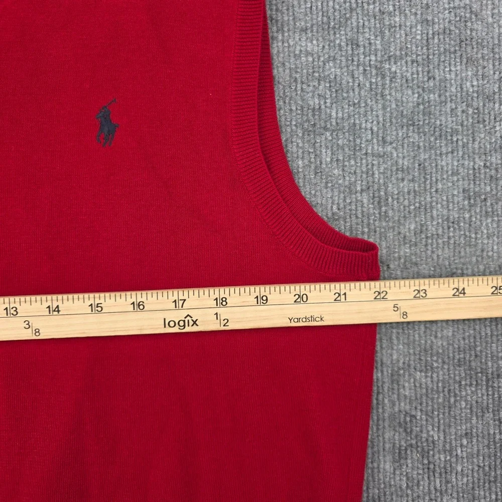 Polo Ralph Lauren Red Pima Cotton V-Neck Sweater Vest XL Blue Pony Logo